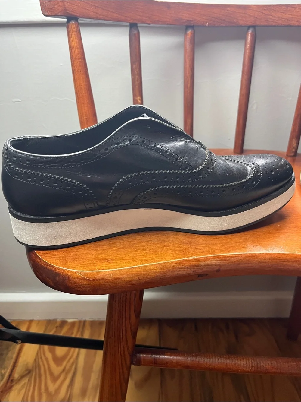 Rag & Bone Women’s Meli Brogue Made in Italy Black Leather Platform Shoes 38.5